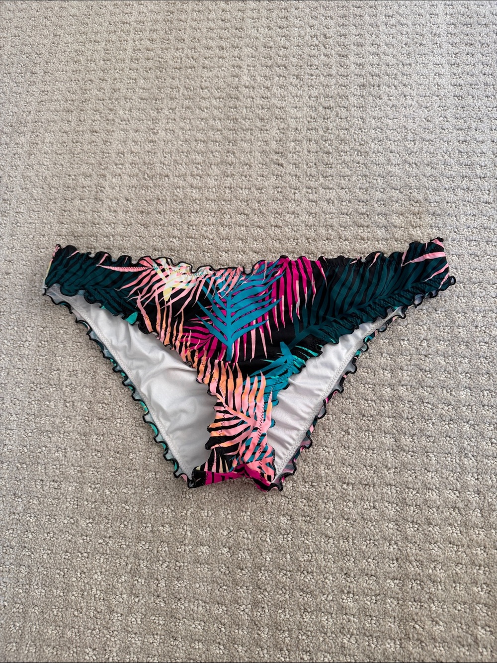 Shade & Shore Tropical Leaf Print Bikini Bottoms - Black, Pink, Teal sz L